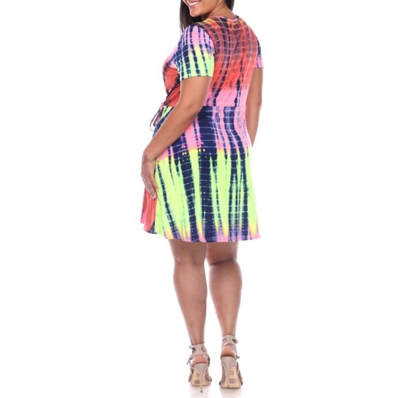 White Mark Plus Short Sleeve Tie Dye Wrap Dress 3XL - Picture 3 of 8